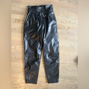 Vintage sheep skin belted pleated tapered leg leather pant size 4